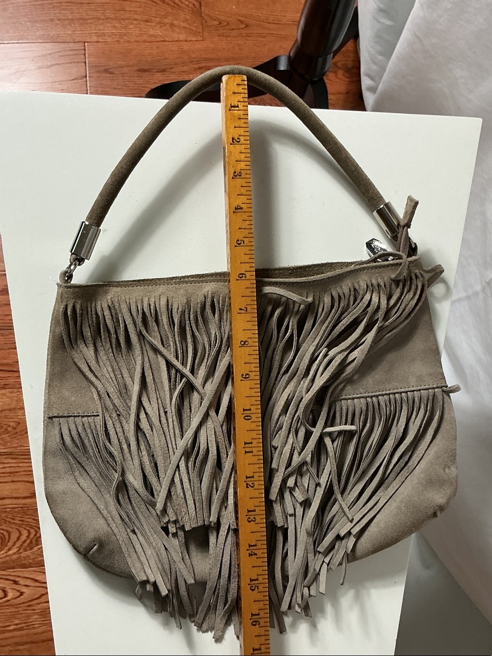 Prune Taupe Suede Fringe Shoulder Bag - Picture 7 of 8
